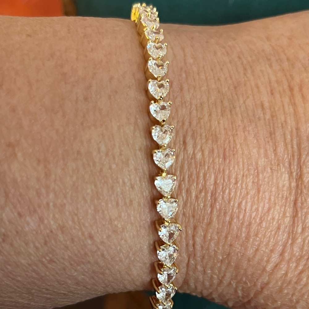 Elegant Gold Heart Tennis Bracelet 7-8”